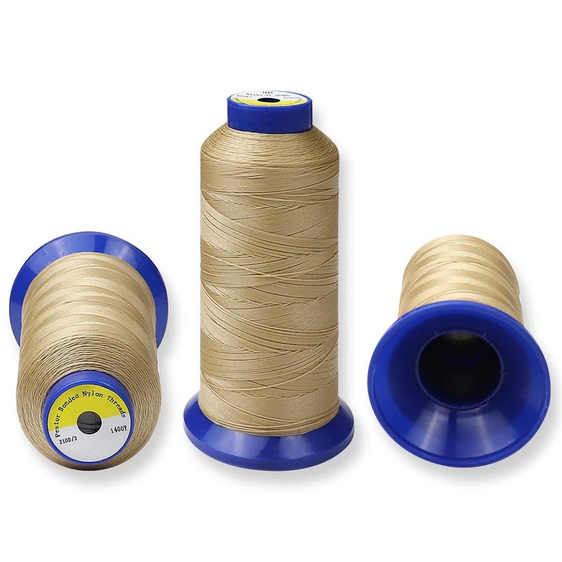 pestor Bonded Nylon Thread for Sewing-Heavy Duty Nylon Thread for Leather, Jeans, Upholstery and Weaving; #69 T70 Size 210D/3 1400 Yardsï¼ˆKhakiï¼‰ - Image 2